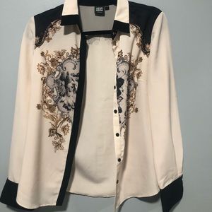 White and Black Western button-up blouse
